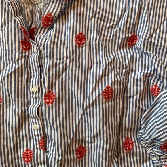 Zara Blue Pinstripe Balloon Sleeve Shirt - Picture 2 of 3